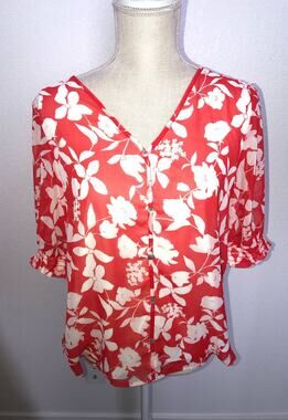 West Kei Floral Short Sleeve Blouse -M